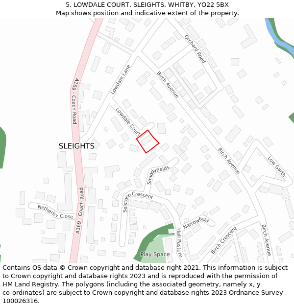 5, LOWDALE COURT, SLEIGHTS, WHITBY, YO22 5BX: Location map and indicative extent of plot