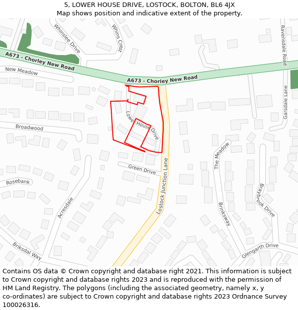 5, LOWER HOUSE DRIVE, LOSTOCK, BOLTON, BL6 4JX: Location map and indicative extent of plot