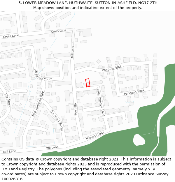 5, LOWER MEADOW LANE, HUTHWAITE, SUTTON-IN-ASHFIELD, NG17 2TH: Location map and indicative extent of plot