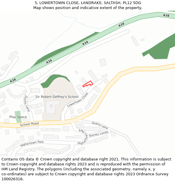 5, LOWERTOWN CLOSE, LANDRAKE, SALTASH, PL12 5DG: Location map and indicative extent of plot