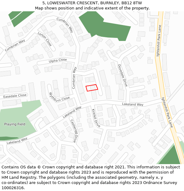 5, LOWESWATER CRESCENT, BURNLEY, BB12 8TW: Location map and indicative extent of plot