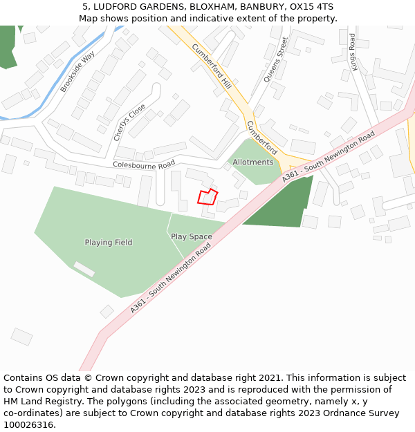 5, LUDFORD GARDENS, BLOXHAM, BANBURY, OX15 4TS: Location map and indicative extent of plot