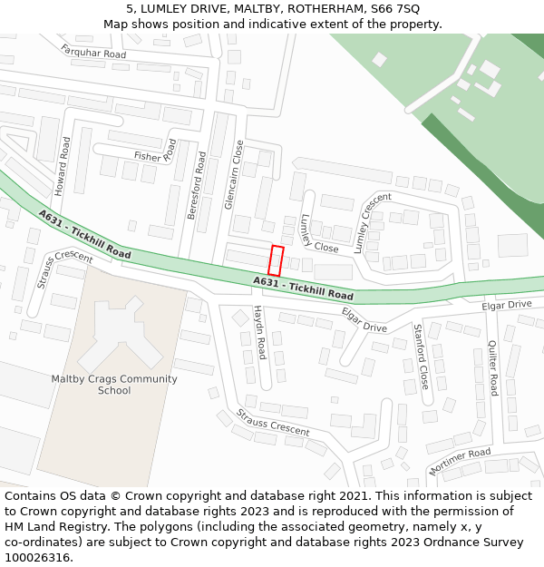 5, LUMLEY DRIVE, MALTBY, ROTHERHAM, S66 7SQ: Location map and indicative extent of plot