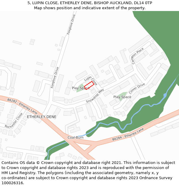 5, LUPIN CLOSE, ETHERLEY DENE, BISHOP AUCKLAND, DL14 0TP: Location map and indicative extent of plot