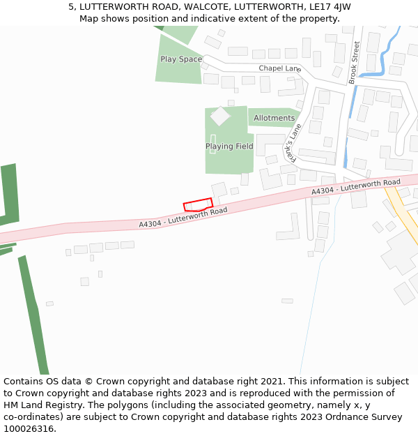5, LUTTERWORTH ROAD, WALCOTE, LUTTERWORTH, LE17 4JW: Location map and indicative extent of plot