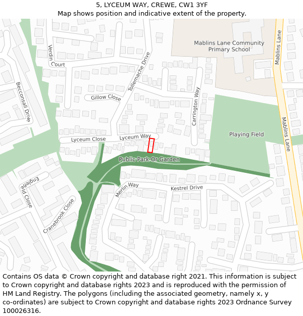 5, LYCEUM WAY, CREWE, CW1 3YF: Location map and indicative extent of plot