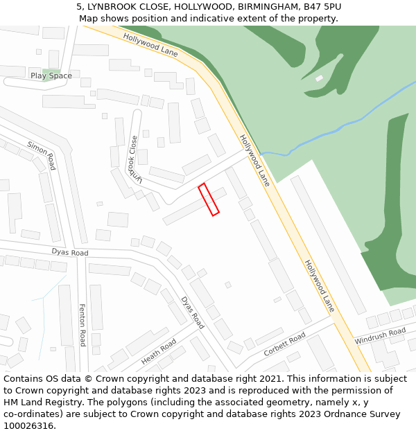 5, LYNBROOK CLOSE, HOLLYWOOD, BIRMINGHAM, B47 5PU: Location map and indicative extent of plot