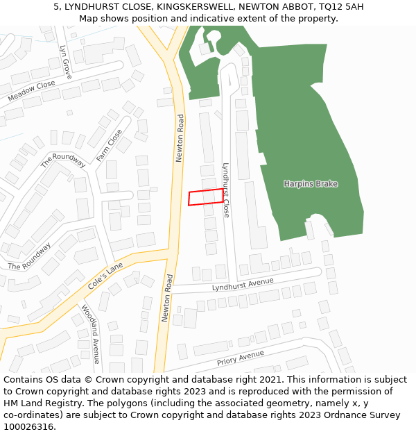 5, LYNDHURST CLOSE, KINGSKERSWELL, NEWTON ABBOT, TQ12 5AH: Location map and indicative extent of plot