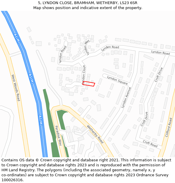 5, LYNDON CLOSE, BRAMHAM, WETHERBY, LS23 6SR: Location map and indicative extent of plot