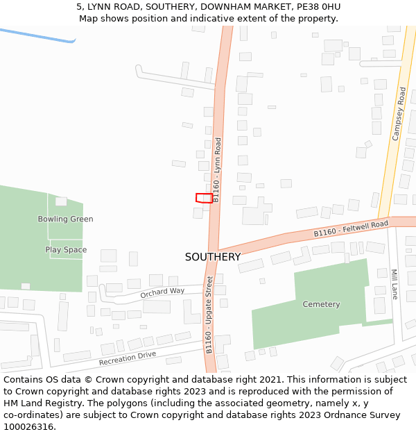 5, LYNN ROAD, SOUTHERY, DOWNHAM MARKET, PE38 0HU: Location map and indicative extent of plot