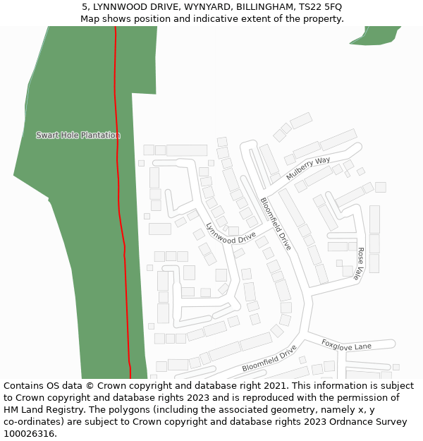 5, LYNNWOOD DRIVE, WYNYARD, BILLINGHAM, TS22 5FQ: Location map and indicative extent of plot