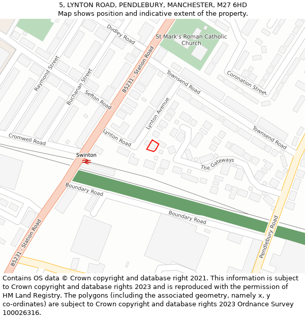 5, LYNTON ROAD, PENDLEBURY, MANCHESTER, M27 6HD: Location map and indicative extent of plot