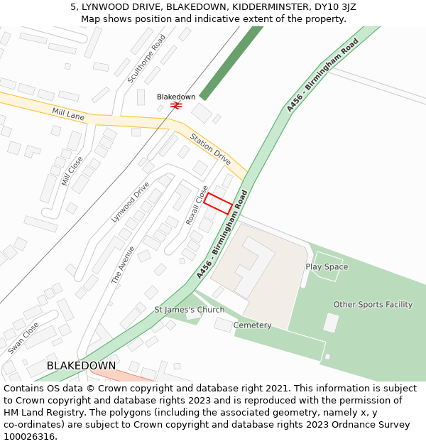 5, LYNWOOD DRIVE, BLAKEDOWN, KIDDERMINSTER, DY10 3JZ: Location map and indicative extent of plot