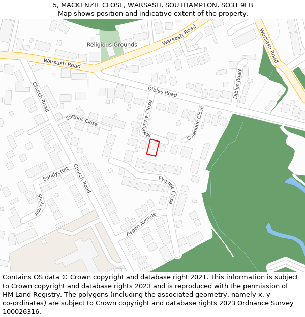 5, MACKENZIE CLOSE, WARSASH, SOUTHAMPTON, SO31 9EB: Location map and indicative extent of plot