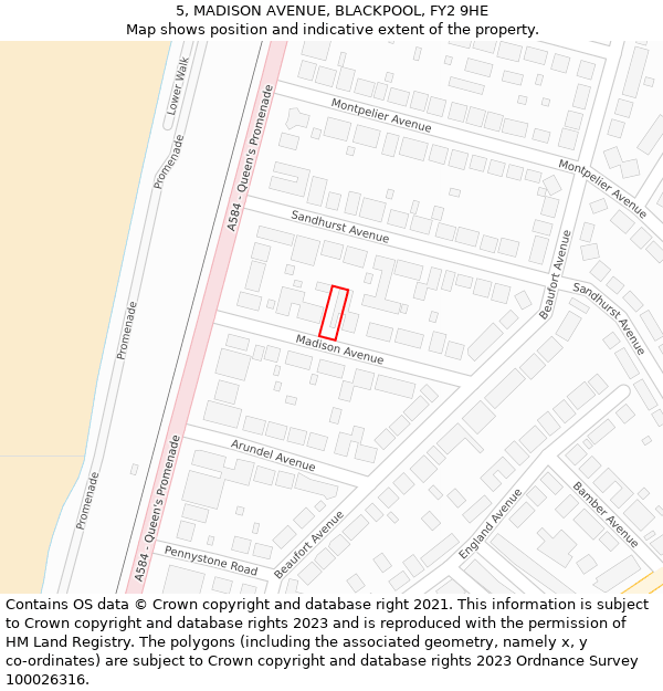 5, MADISON AVENUE, BLACKPOOL, FY2 9HE: Location map and indicative extent of plot