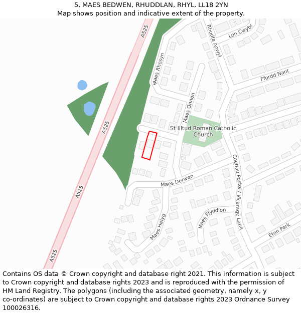 5, MAES BEDWEN, RHUDDLAN, RHYL, LL18 2YN: Location map and indicative extent of plot