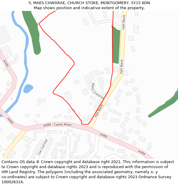 5, MAES CHWARAE, CHURCH STOKE, MONTGOMERY, SY15 6DN: Location map and indicative extent of plot