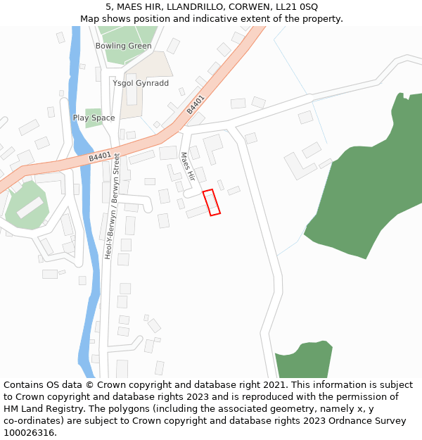 5, MAES HIR, LLANDRILLO, CORWEN, LL21 0SQ: Location map and indicative extent of plot