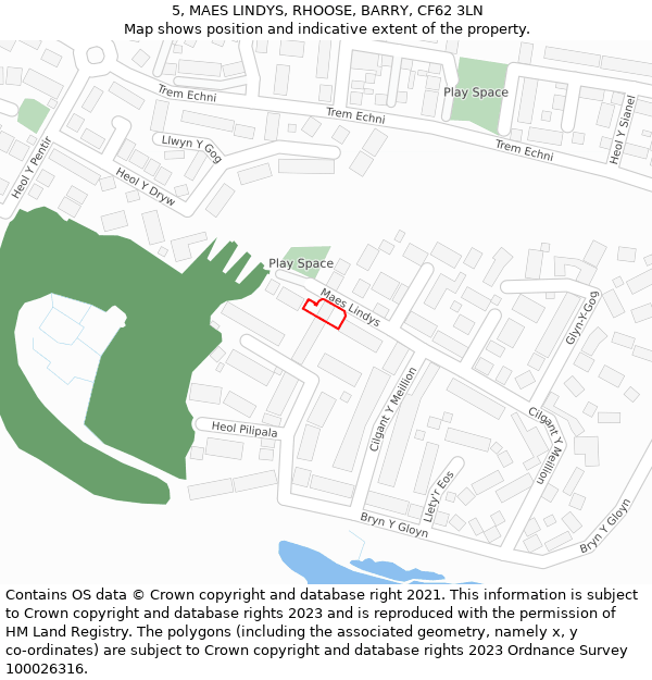 5, MAES LINDYS, RHOOSE, BARRY, CF62 3LN: Location map and indicative extent of plot