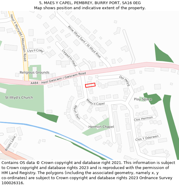 5, MAES Y CAPEL, PEMBREY, BURRY PORT, SA16 0EG: Location map and indicative extent of plot