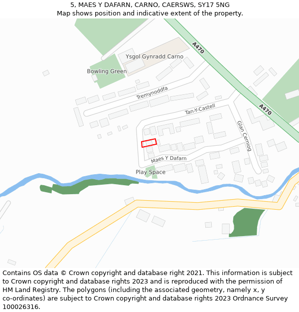 5, MAES Y DAFARN, CARNO, CAERSWS, SY17 5NG: Location map and indicative extent of plot