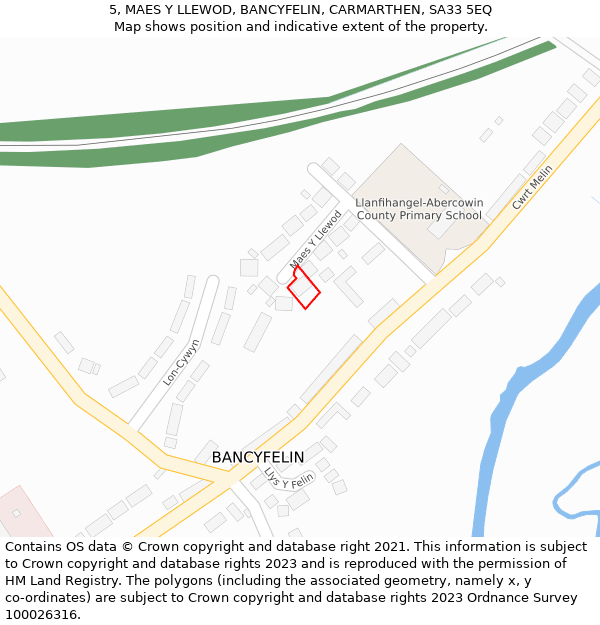 5, MAES Y LLEWOD, BANCYFELIN, CARMARTHEN, SA33 5EQ: Location map and indicative extent of plot