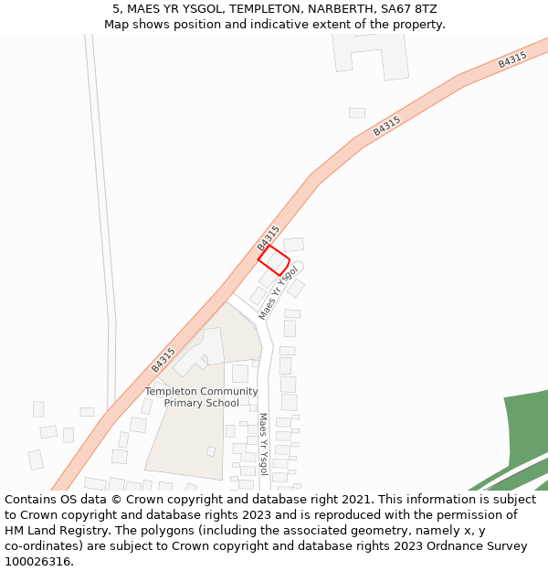 5, MAES YR YSGOL, TEMPLETON, NARBERTH, SA67 8TZ: Location map and indicative extent of plot