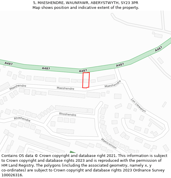 5, MAESHENDRE, WAUNFAWR, ABERYSTWYTH, SY23 3PR: Location map and indicative extent of plot