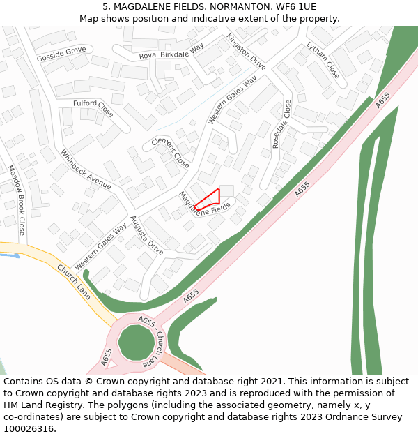 5, MAGDALENE FIELDS, NORMANTON, WF6 1UE: Location map and indicative extent of plot