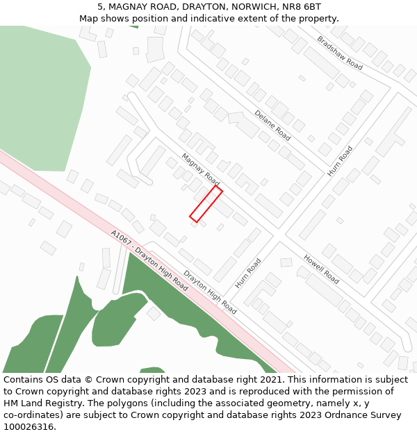 5, MAGNAY ROAD, DRAYTON, NORWICH, NR8 6BT: Location map and indicative extent of plot