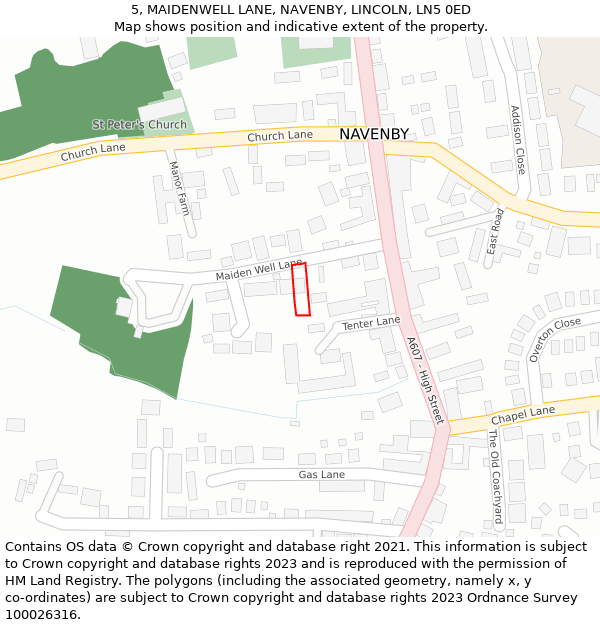 5, MAIDENWELL LANE, NAVENBY, LINCOLN, LN5 0ED: Location map and indicative extent of plot