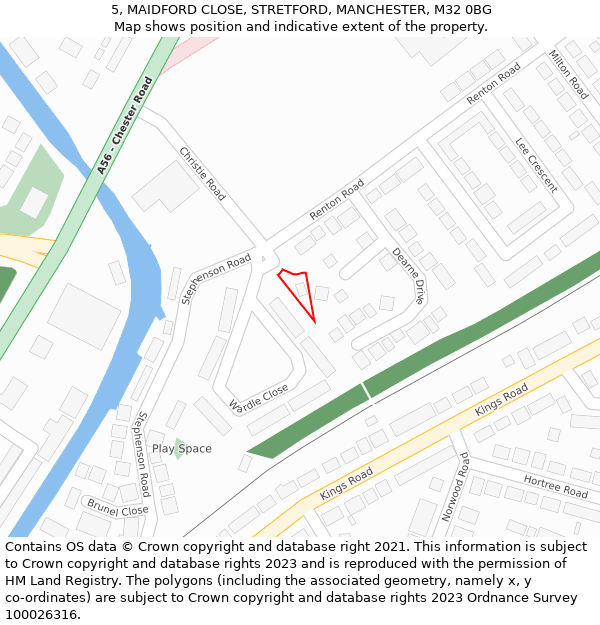 5, MAIDFORD CLOSE, STRETFORD, MANCHESTER, M32 0BG: Location map and indicative extent of plot