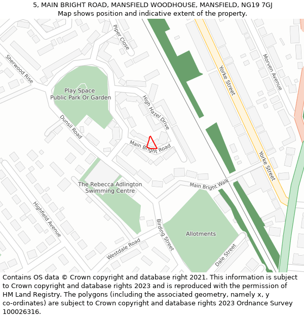 5, MAIN BRIGHT ROAD, MANSFIELD WOODHOUSE, MANSFIELD, NG19 7GJ: Location map and indicative extent of plot