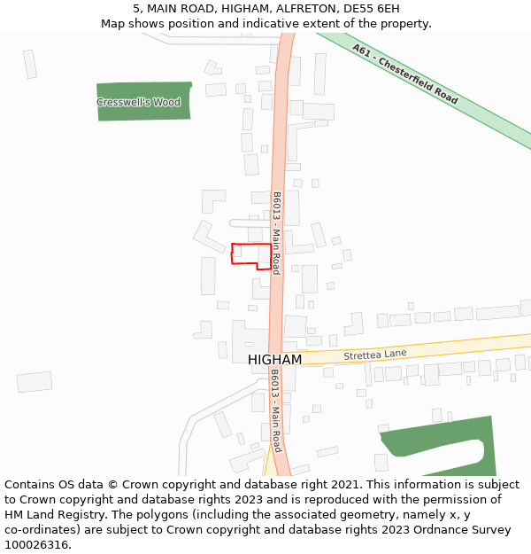 5, MAIN ROAD, HIGHAM, ALFRETON, DE55 6EH: Location map and indicative extent of plot