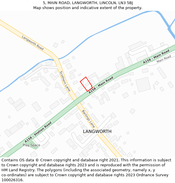 5, MAIN ROAD, LANGWORTH, LINCOLN, LN3 5BJ: Location map and indicative extent of plot