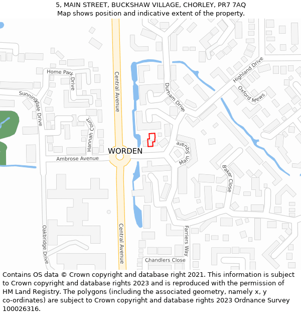 5, MAIN STREET, BUCKSHAW VILLAGE, CHORLEY, PR7 7AQ: Location map and indicative extent of plot