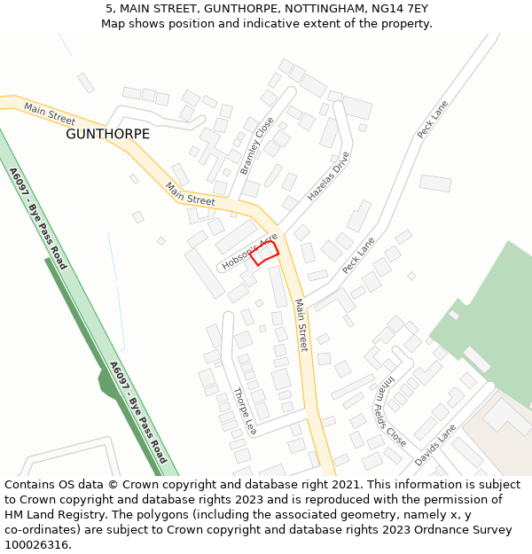 5, MAIN STREET, GUNTHORPE, NOTTINGHAM, NG14 7EY: Location map and indicative extent of plot