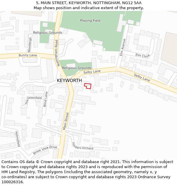 5, MAIN STREET, KEYWORTH, NOTTINGHAM, NG12 5AA: Location map and indicative extent of plot