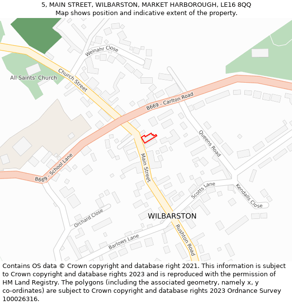 5, MAIN STREET, WILBARSTON, MARKET HARBOROUGH, LE16 8QQ: Location map and indicative extent of plot
