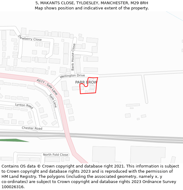 5, MAKANTS CLOSE, TYLDESLEY, MANCHESTER, M29 8RH: Location map and indicative extent of plot