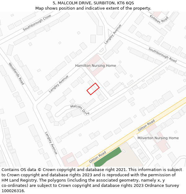 5, MALCOLM DRIVE, SURBITON, KT6 6QS: Location map and indicative extent of plot