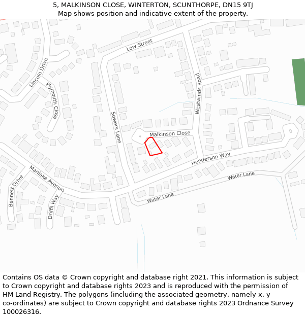 5, MALKINSON CLOSE, WINTERTON, SCUNTHORPE, DN15 9TJ: Location map and indicative extent of plot