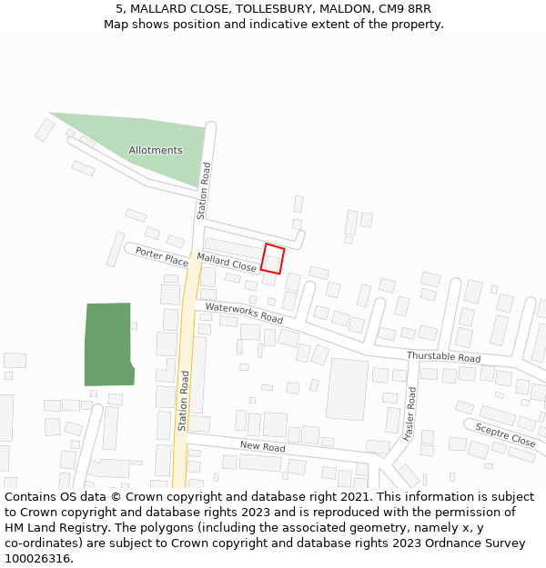 5, MALLARD CLOSE, TOLLESBURY, MALDON, CM9 8RR: Location map and indicative extent of plot