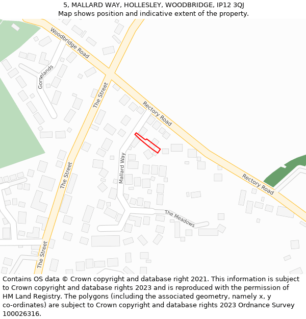 5, MALLARD WAY, HOLLESLEY, WOODBRIDGE, IP12 3QJ: Location map and indicative extent of plot