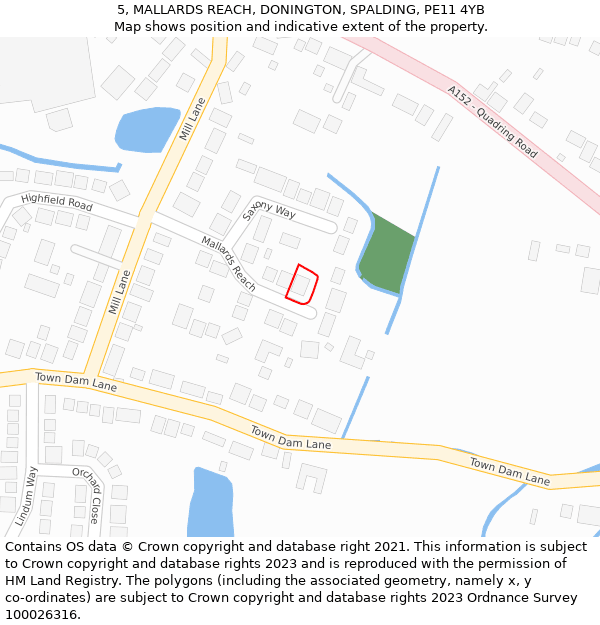 5, MALLARDS REACH, DONINGTON, SPALDING, PE11 4YB: Location map and indicative extent of plot