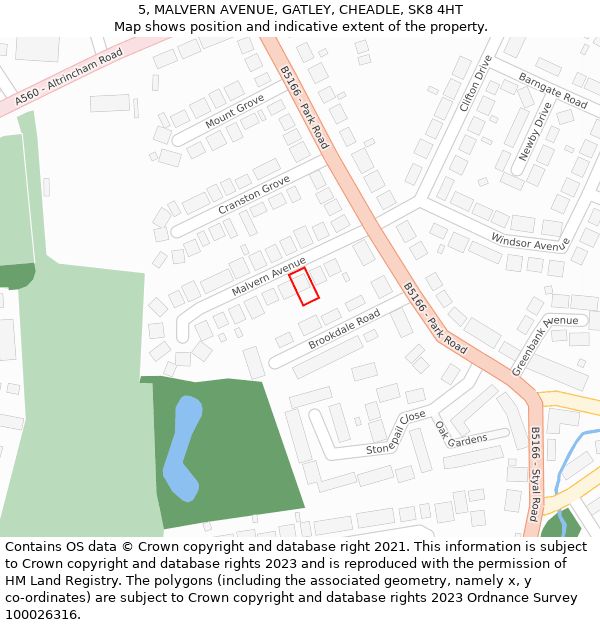 5, MALVERN AVENUE, GATLEY, CHEADLE, SK8 4HT: Location map and indicative extent of plot