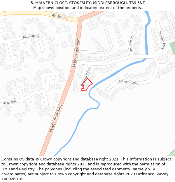 5, MALVERN CLOSE, STOKESLEY, MIDDLESBROUGH, TS9 5NT: Location map and indicative extent of plot