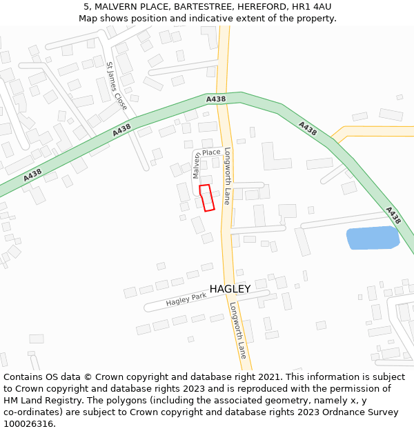 5, MALVERN PLACE, BARTESTREE, HEREFORD, HR1 4AU: Location map and indicative extent of plot