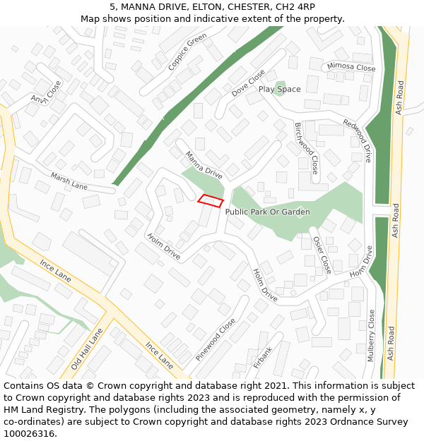 5, MANNA DRIVE, ELTON, CHESTER, CH2 4RP: Location map and indicative extent of plot