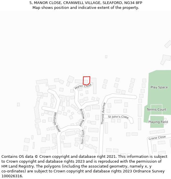 5, MANOR CLOSE, CRANWELL VILLAGE, SLEAFORD, NG34 8FP: Location map and indicative extent of plot